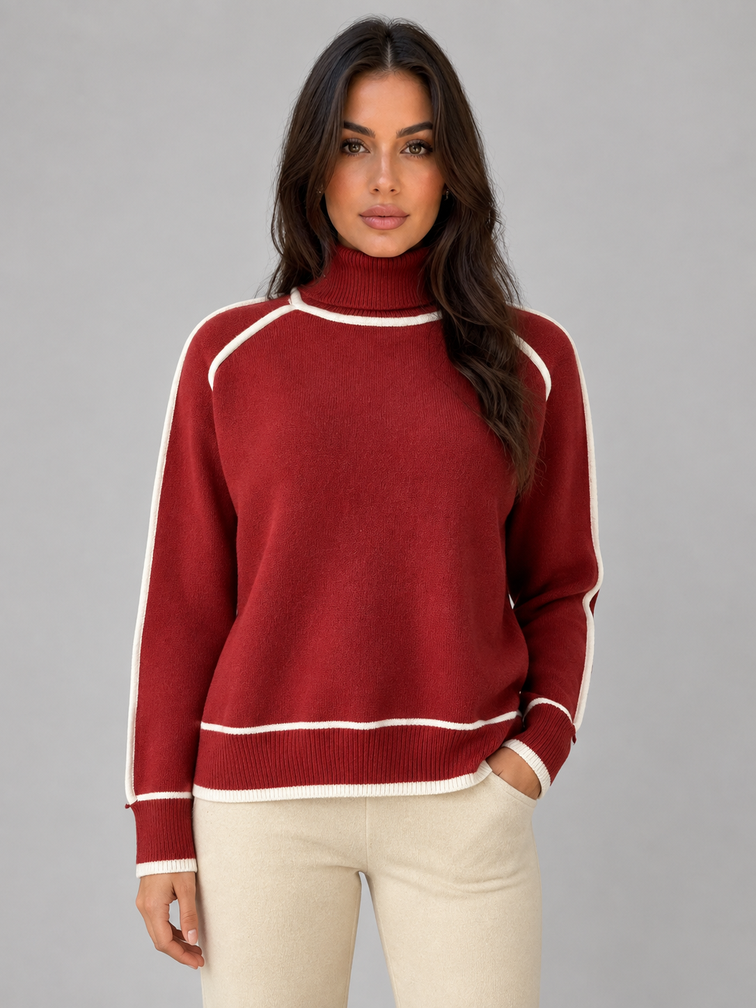 Kacob | Women's Relaxed Roll Neck Knitted Jumper