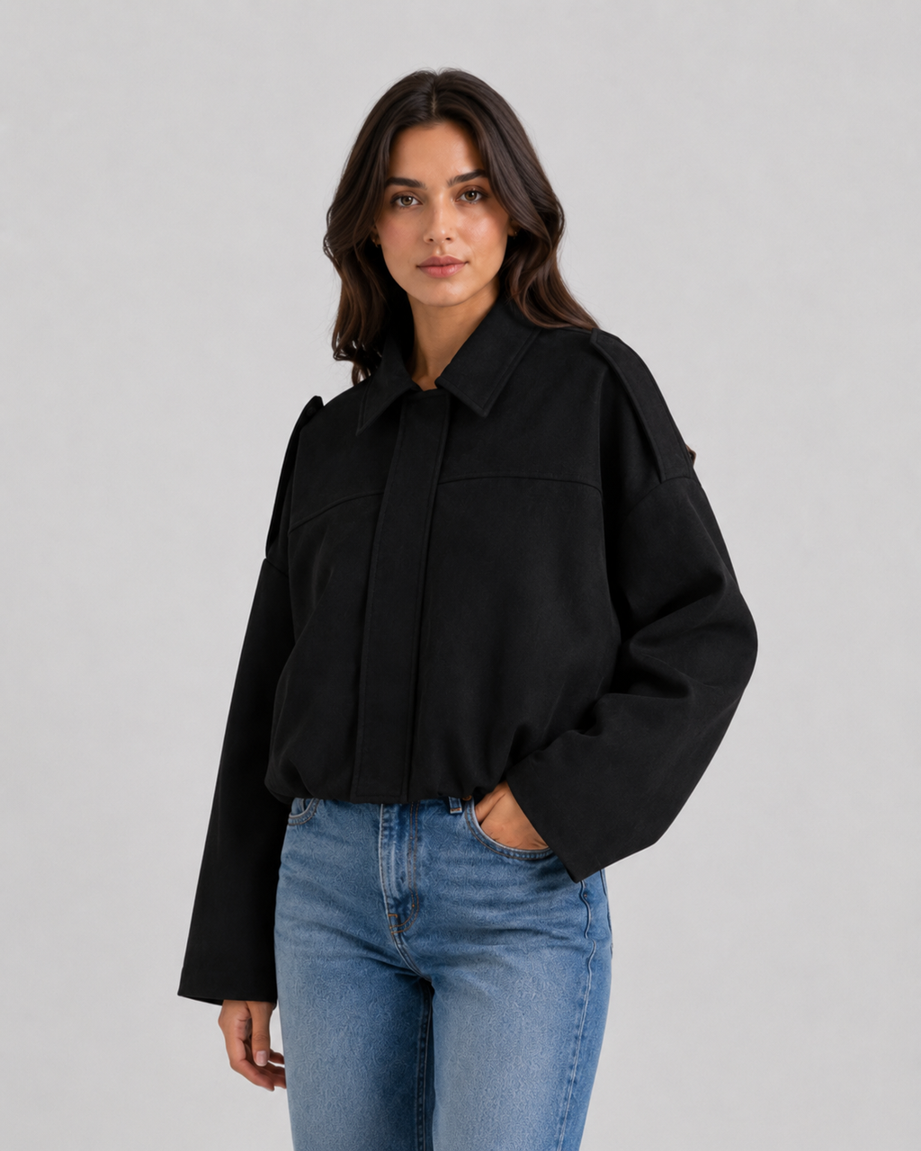 Kacob | Women's Relaxed Suede-Look Bomber Jacket