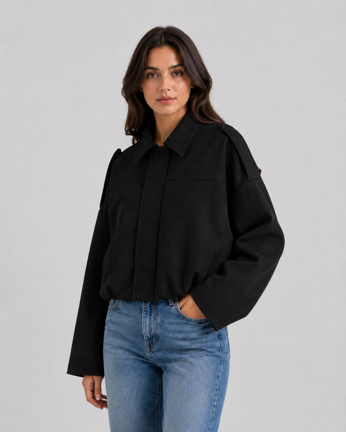 Kacob | Women's Relaxed Suede-Look Bomber Jacket