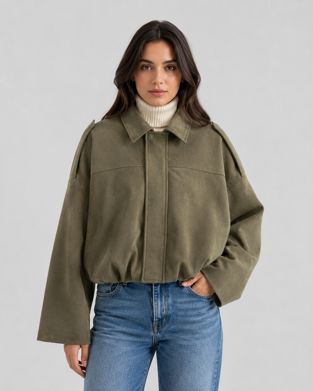 Kacob | Women's Relaxed Suede-Look Bomber Jacket