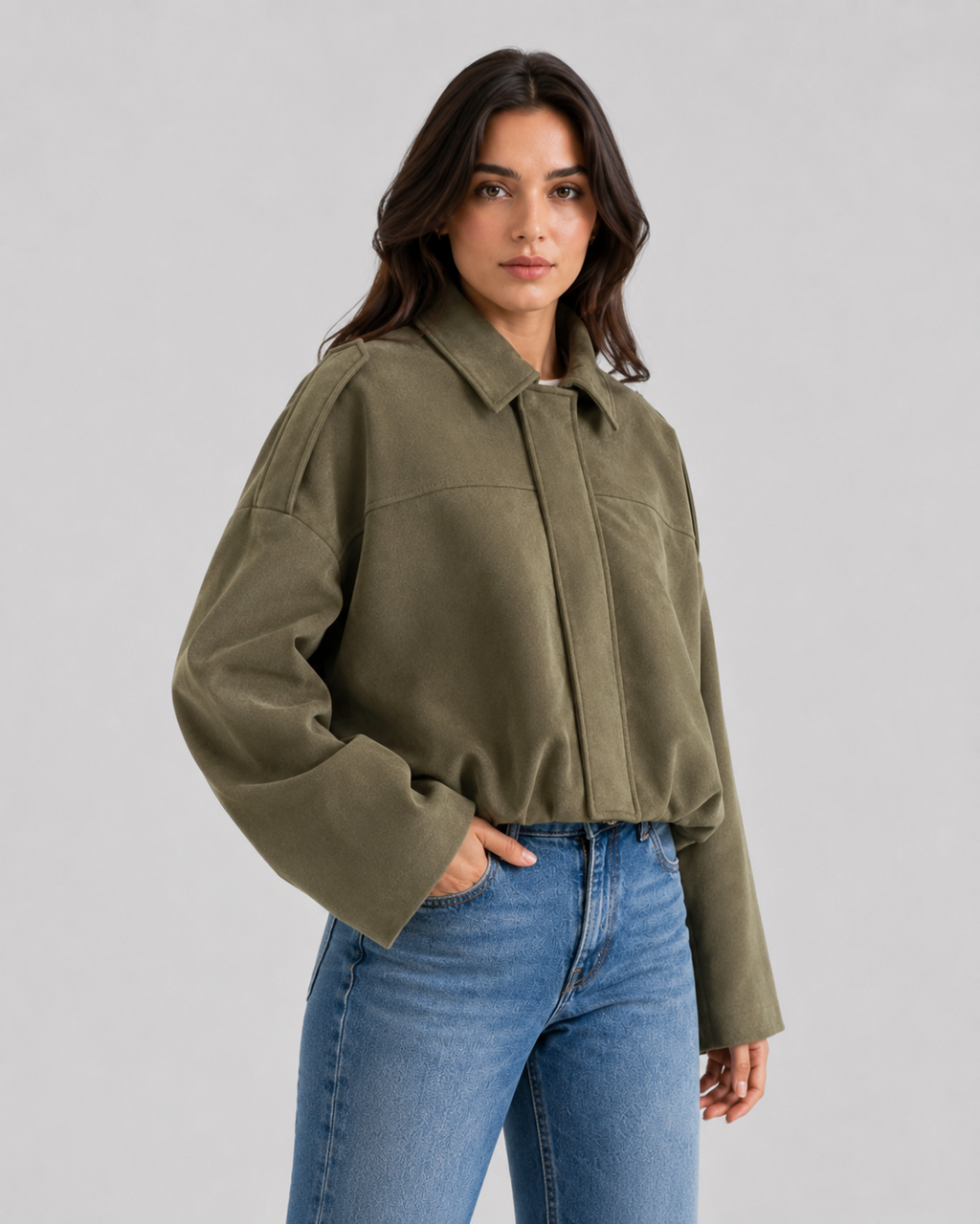 Kacob | Women's Relaxed Suede-Look Bomber Jacket