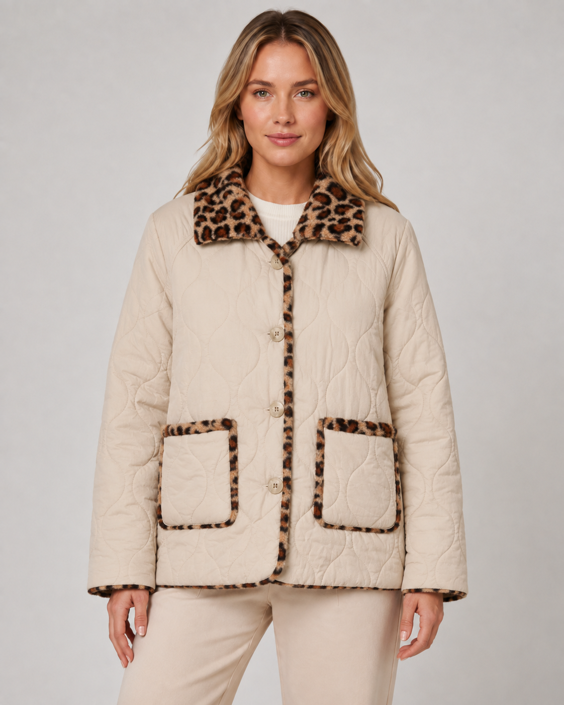 Kacob | Women's Reversible Leopard Print Quilted Jacket
