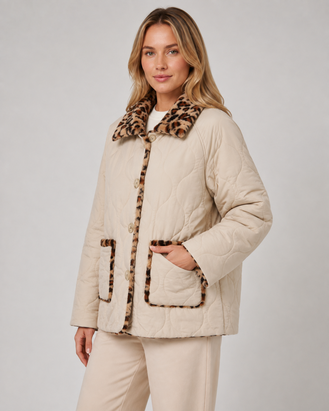 Kacob | Women's Reversible Leopard Print Quilted Jacket
