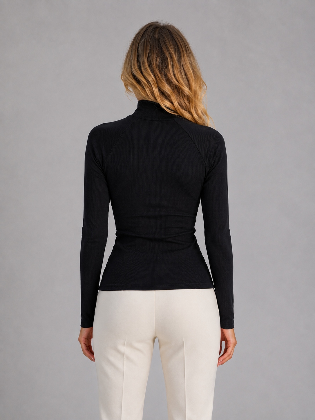 Kacob | Women's Ribbed High Neck Half Zip Long Sleeve Top