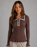 Kacob | Women's Ribbed Knit Fitted Polo Jumper