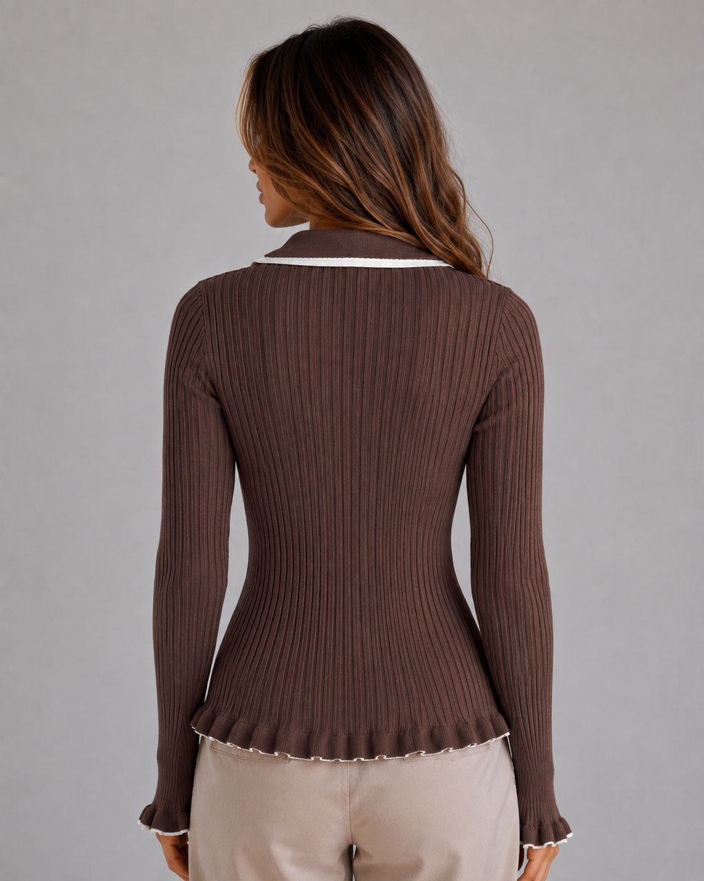 Kacob | Women's Ribbed Knit Fitted Polo Jumper