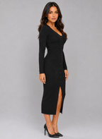 Kacob | Women's Ribbed Knitted Button Front Slim Midi Dress