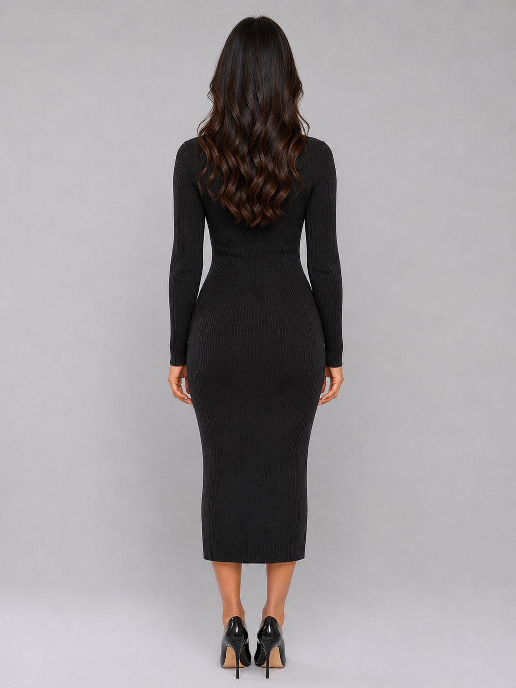 Kacob | Women's Ribbed Knitted Button Front Slim Midi Dress