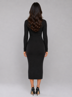 Kacob | Women's Ribbed Knitted Button Front Slim Midi Dress