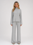 Kacob | Women's Ribbed Roll Neck Jumper & Wide Leg Trousers Lounge Set