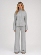 Kacob | Women's Ribbed Roll Neck Jumper & Wide Leg Trousers Lounge Set