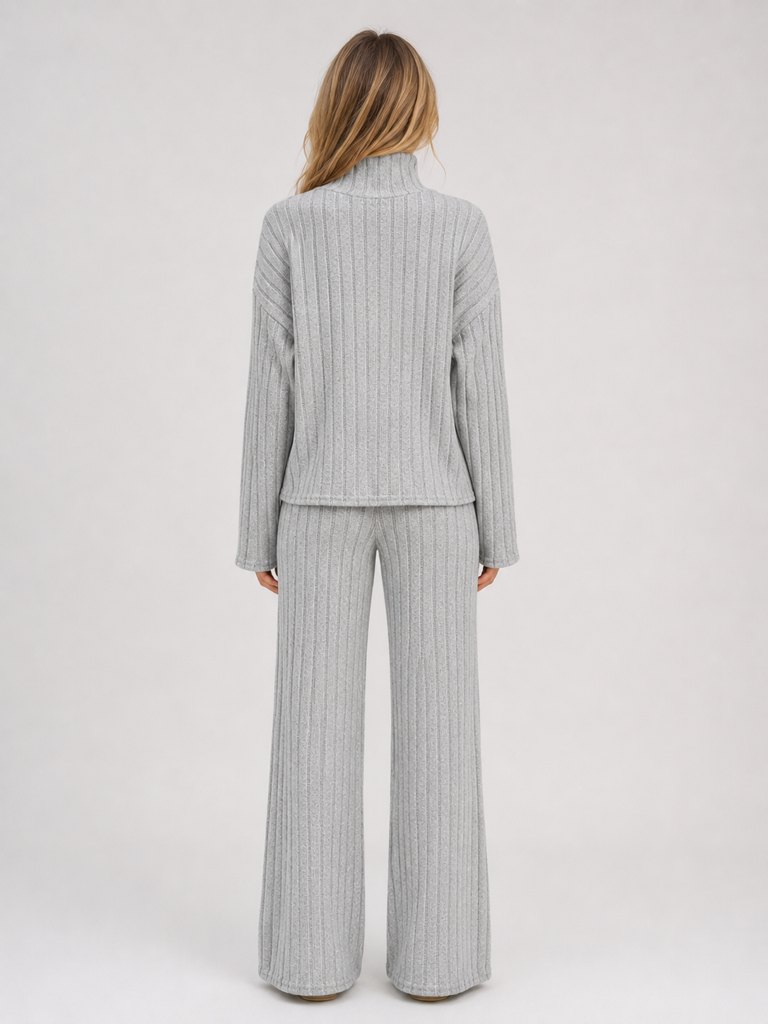 Kacob | Women's Ribbed Roll Neck Jumper & Wide Leg Trousers Lounge Set