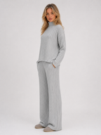 Kacob | Women's Ribbed Roll Neck Jumper & Wide Leg Trousers Lounge Set