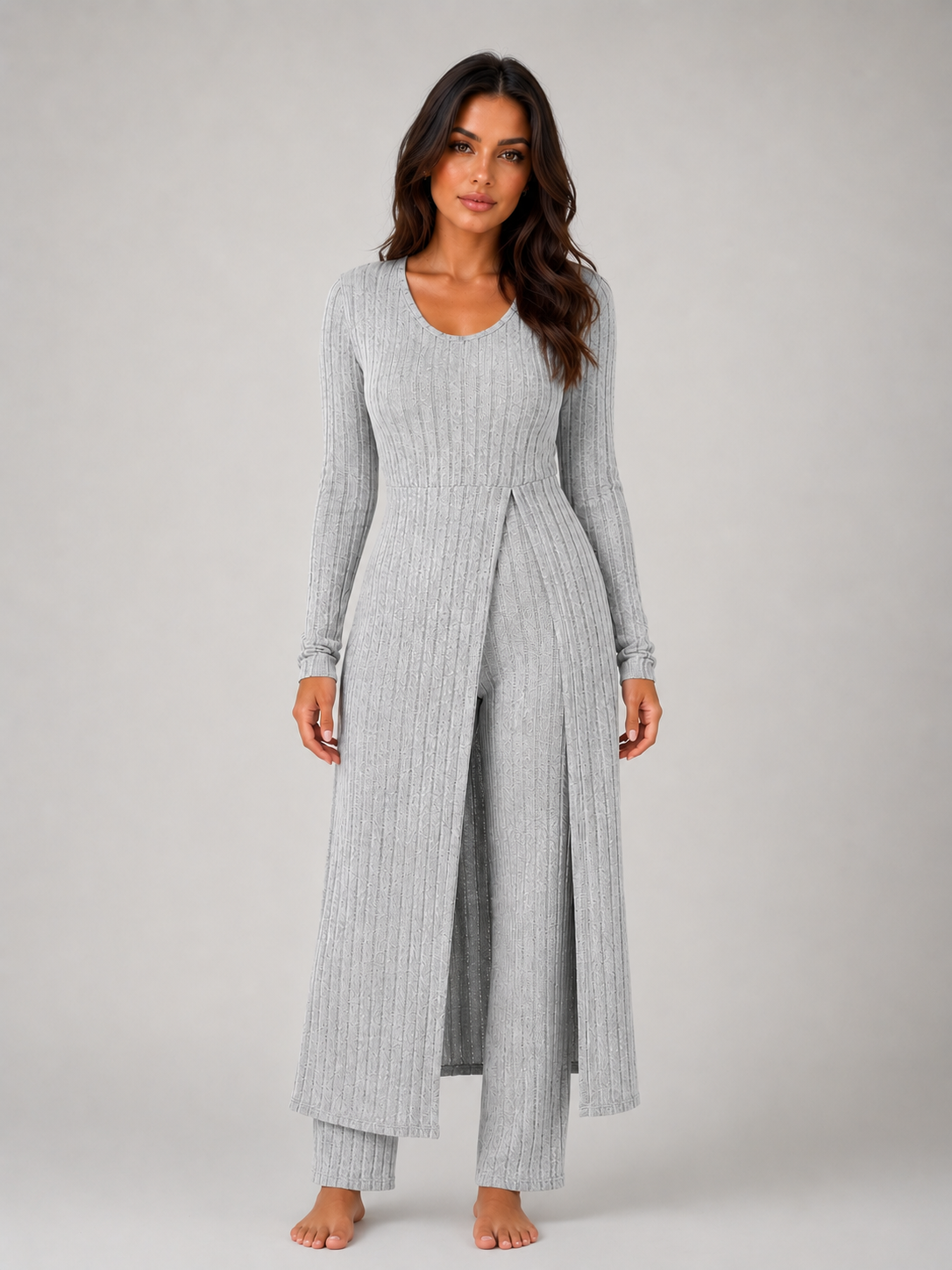 Kacob | Women's Ribbed Two-Piece Relaxed Lounge Set