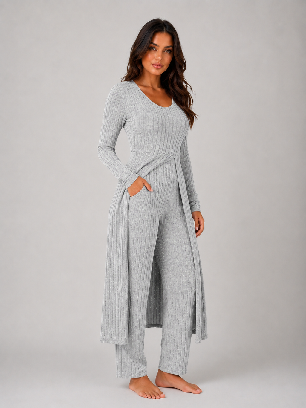 Kacob | Women's Ribbed Two-Piece Relaxed Lounge Set