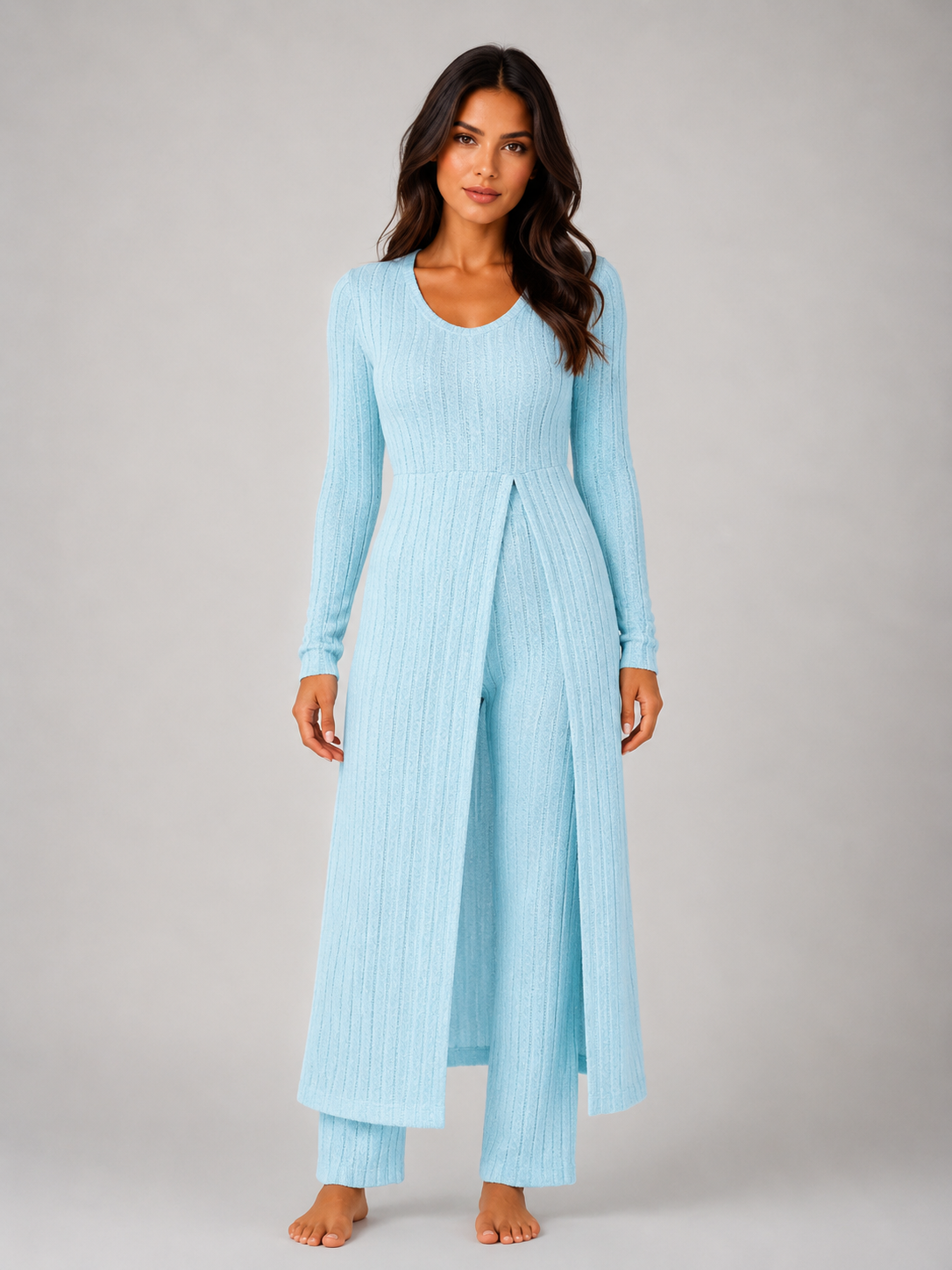 Kacob | Women's Ribbed Two-Piece Relaxed Lounge Set