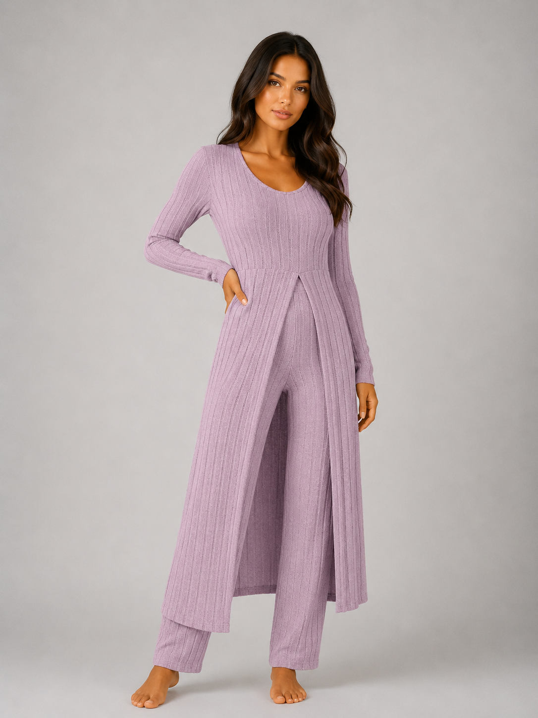 Kacob | Women's Ribbed Two-Piece Relaxed Lounge Set