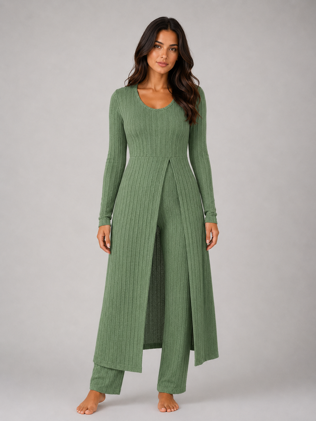 Kacob | Women's Ribbed Two-Piece Relaxed Lounge Set