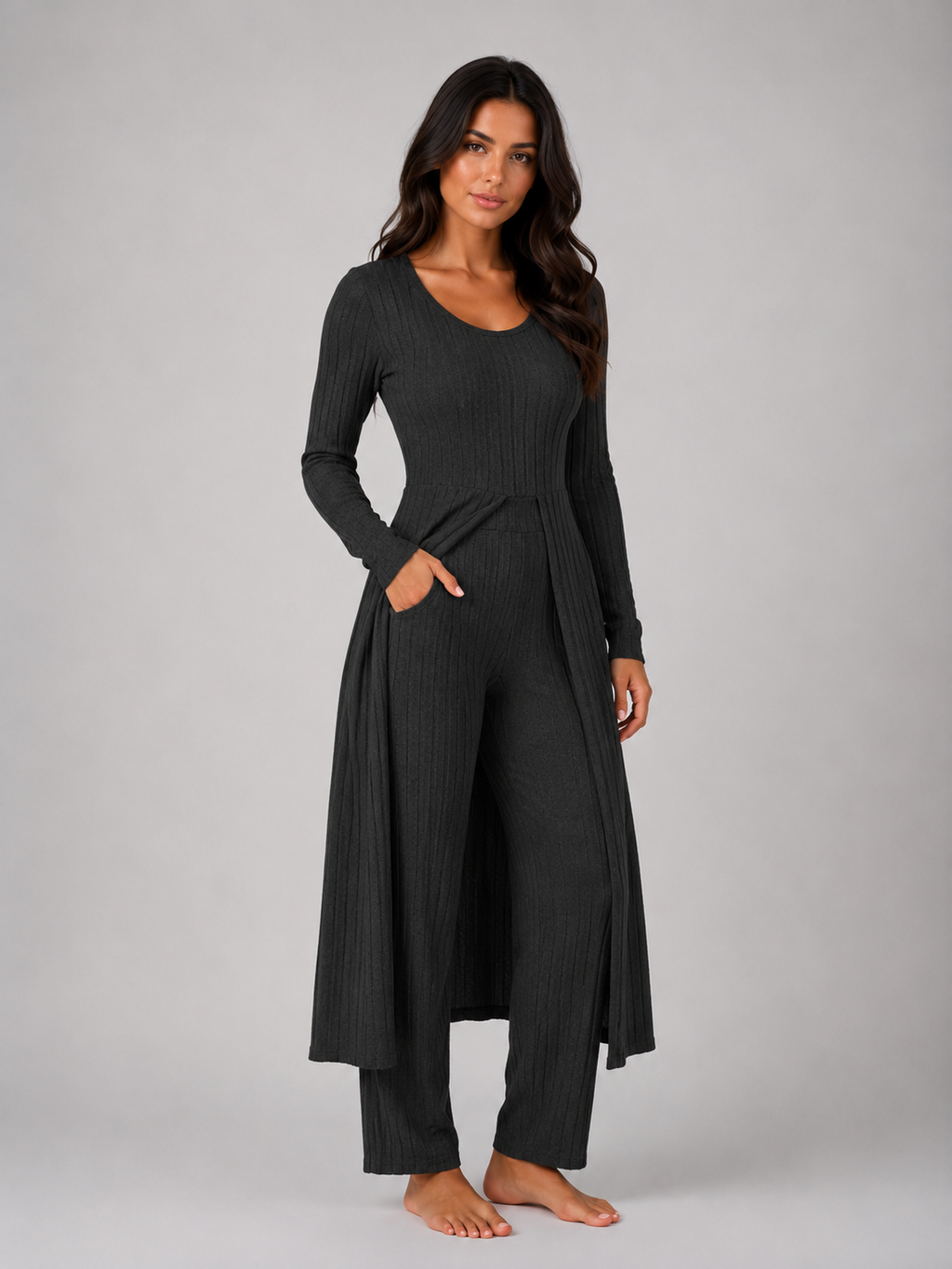 Kacob | Women's Ribbed Two-Piece Relaxed Lounge Set