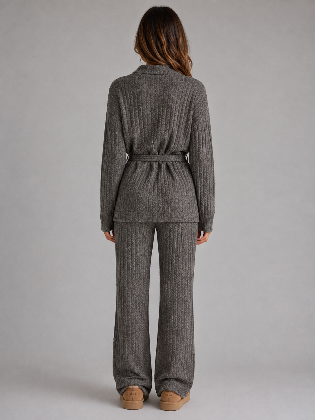 Kacob | Women's Roll Neck Jumper & Wide Leg Trousers Knitted Outfit Set