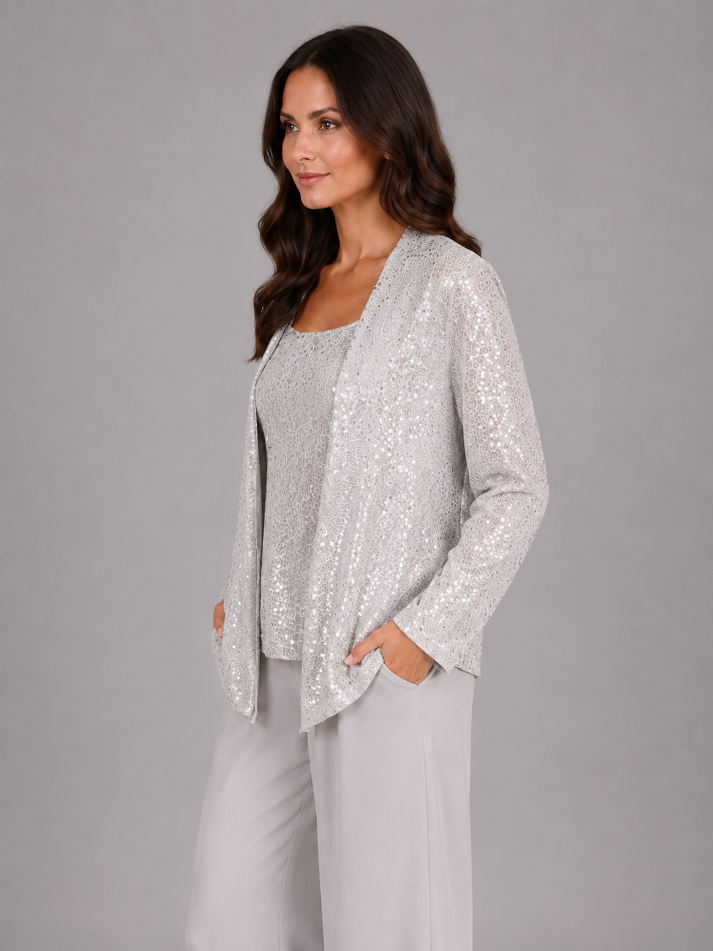 Kacob | Women's Sequin Three-Piece Occasion Trouser Set