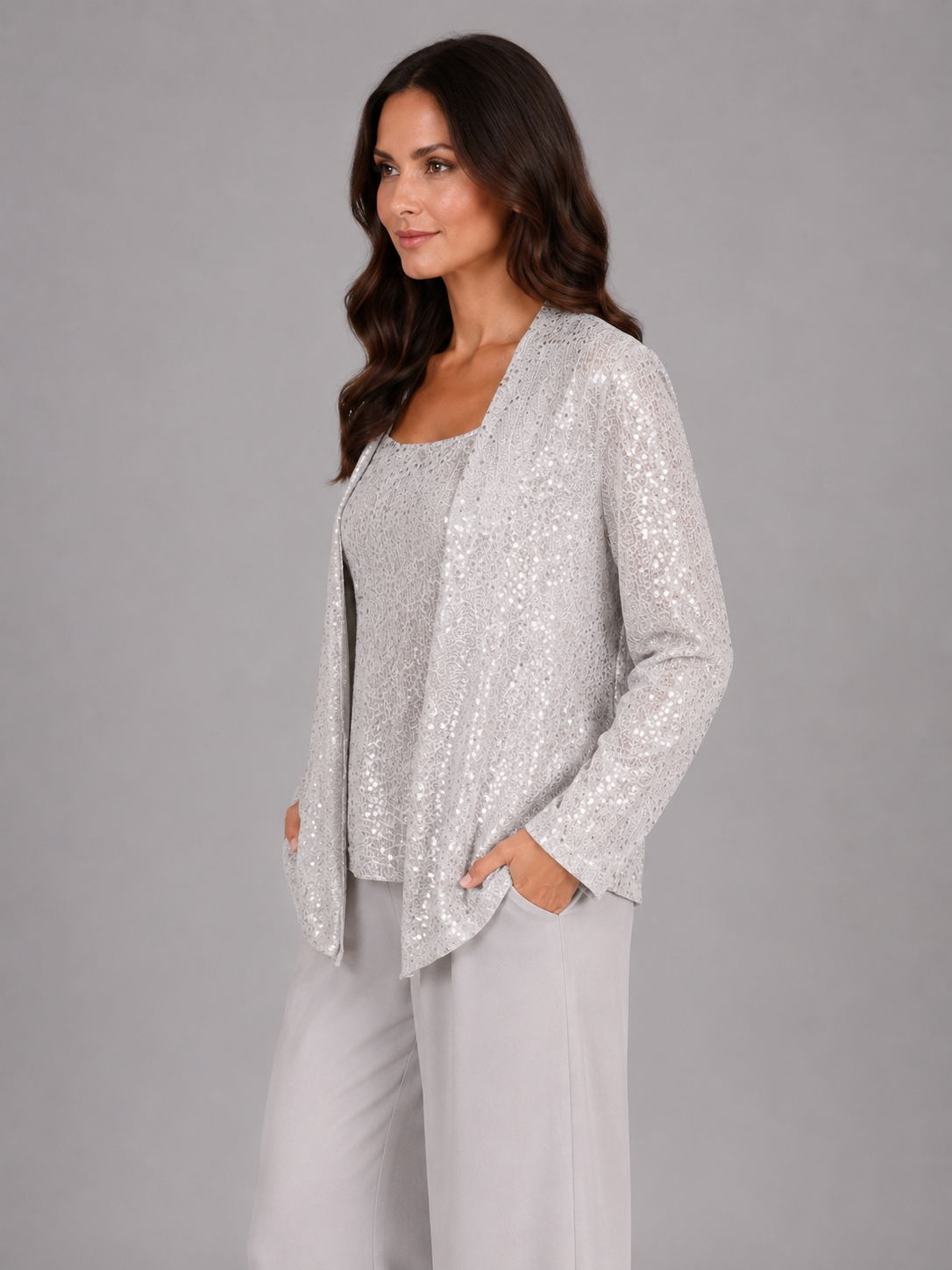 Kacob | Women's Sequin Three-Piece Occasion Trouser Set