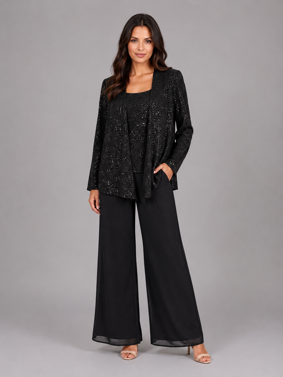 Kacob | Women's Sequin Three-Piece Occasion Trouser Set