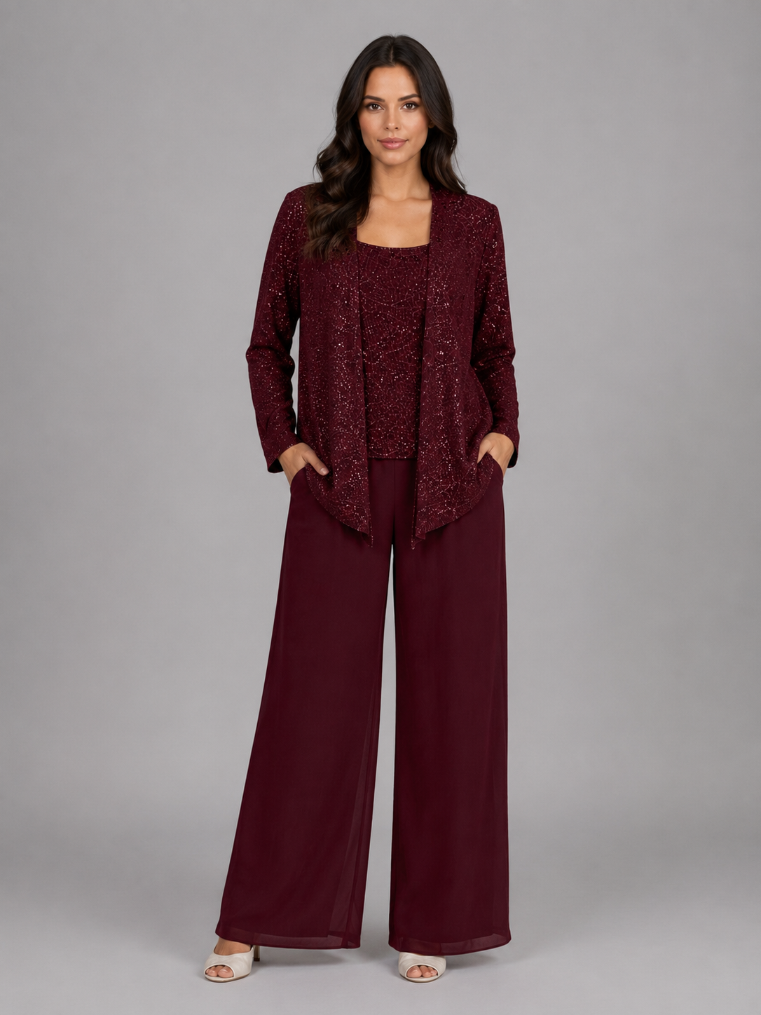 Kacob | Women's Sequin Three-Piece Occasion Trouser Set