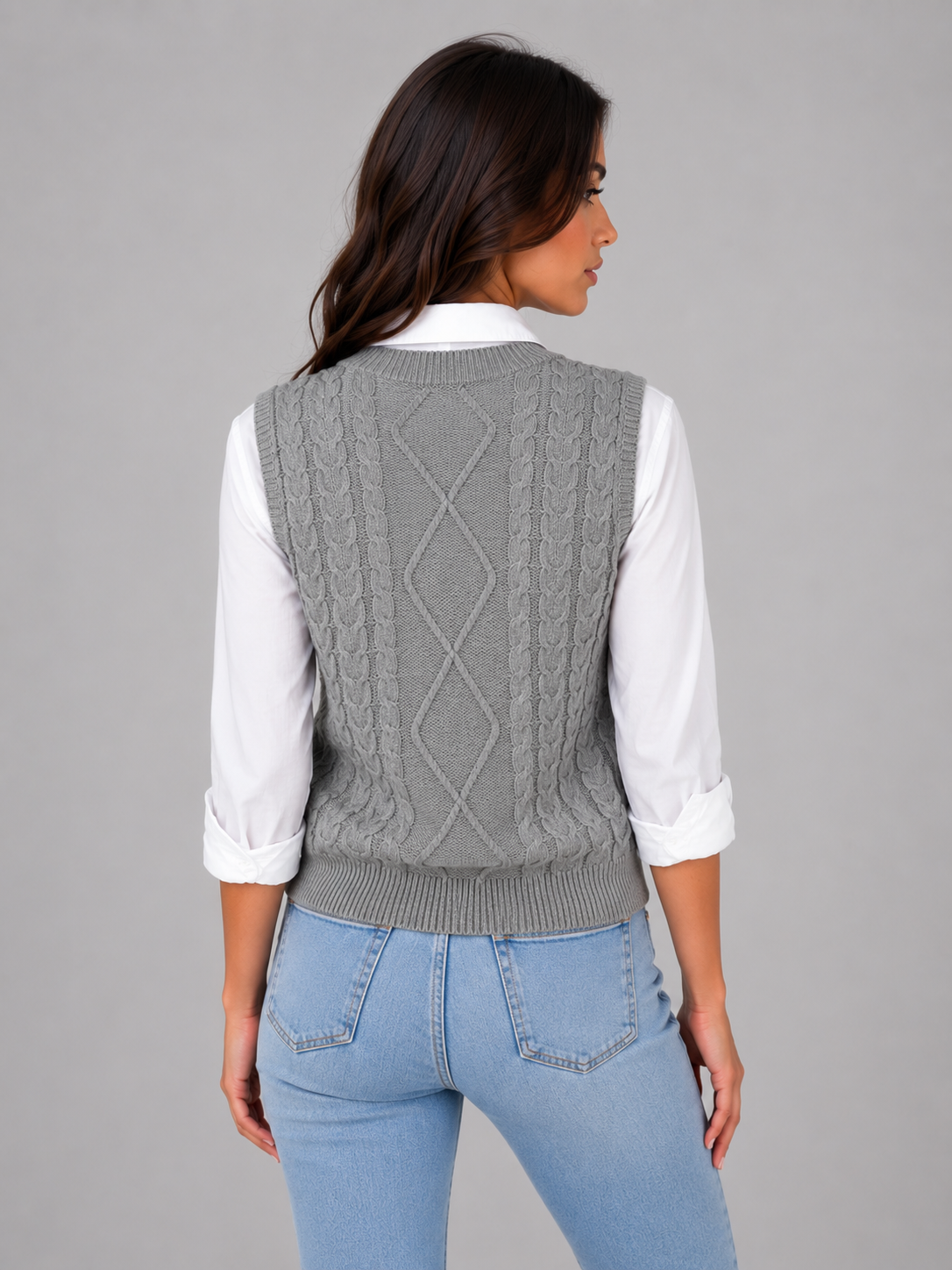 Kacob | Women's Sleeveless Cable Knit V-Neck Sweater Vest