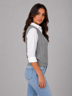 Kacob | Women's Sleeveless Cable Knit V-Neck Sweater Vest