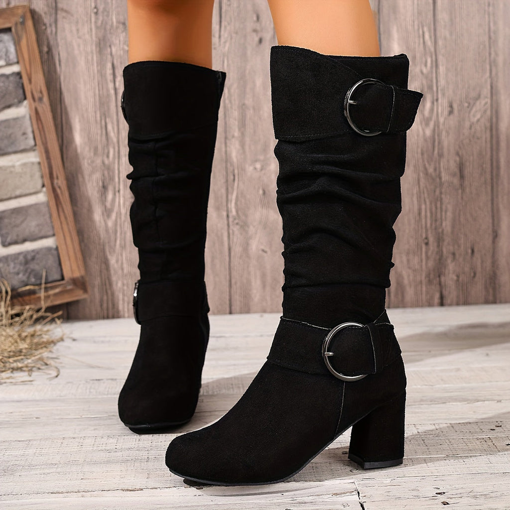 Kacob | Women's Slouch Block Heel Knee High Boots