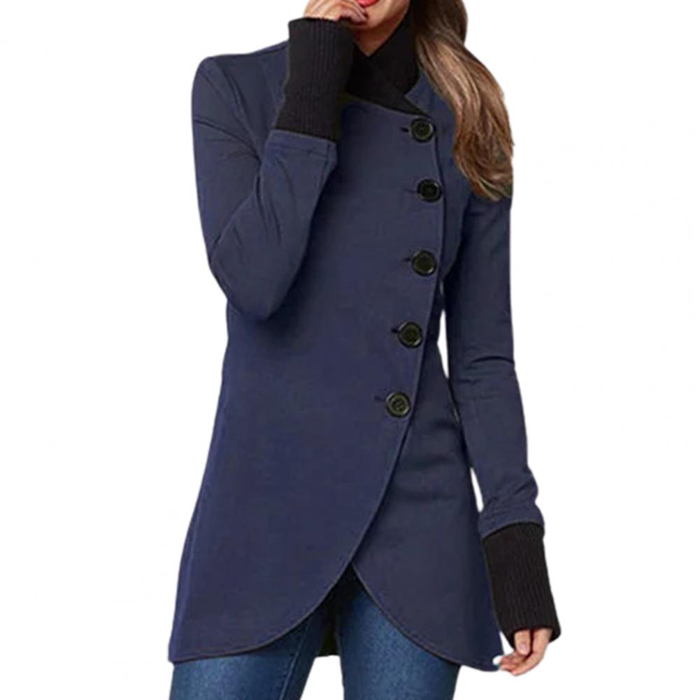 Women's Stand Collar Asymmetric Button Coat