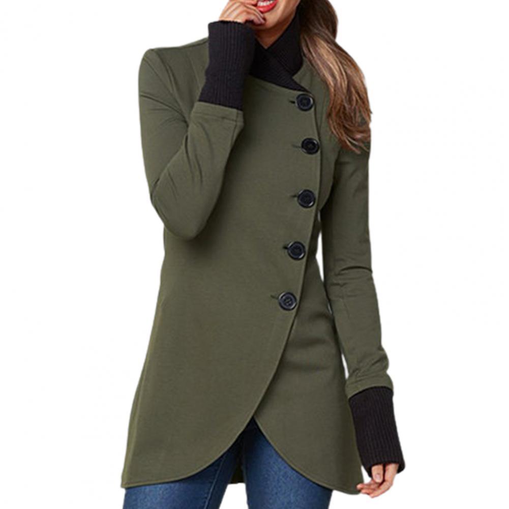 Women's Stand Collar Asymmetric Button Coat