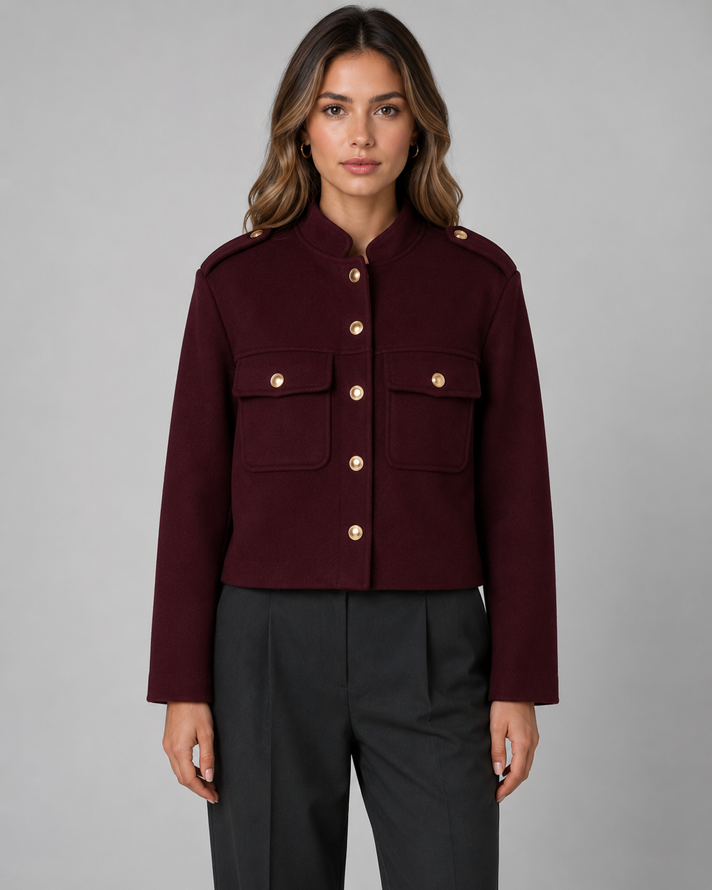 Kacob | Women's Stand Collar Gold Button Jacket