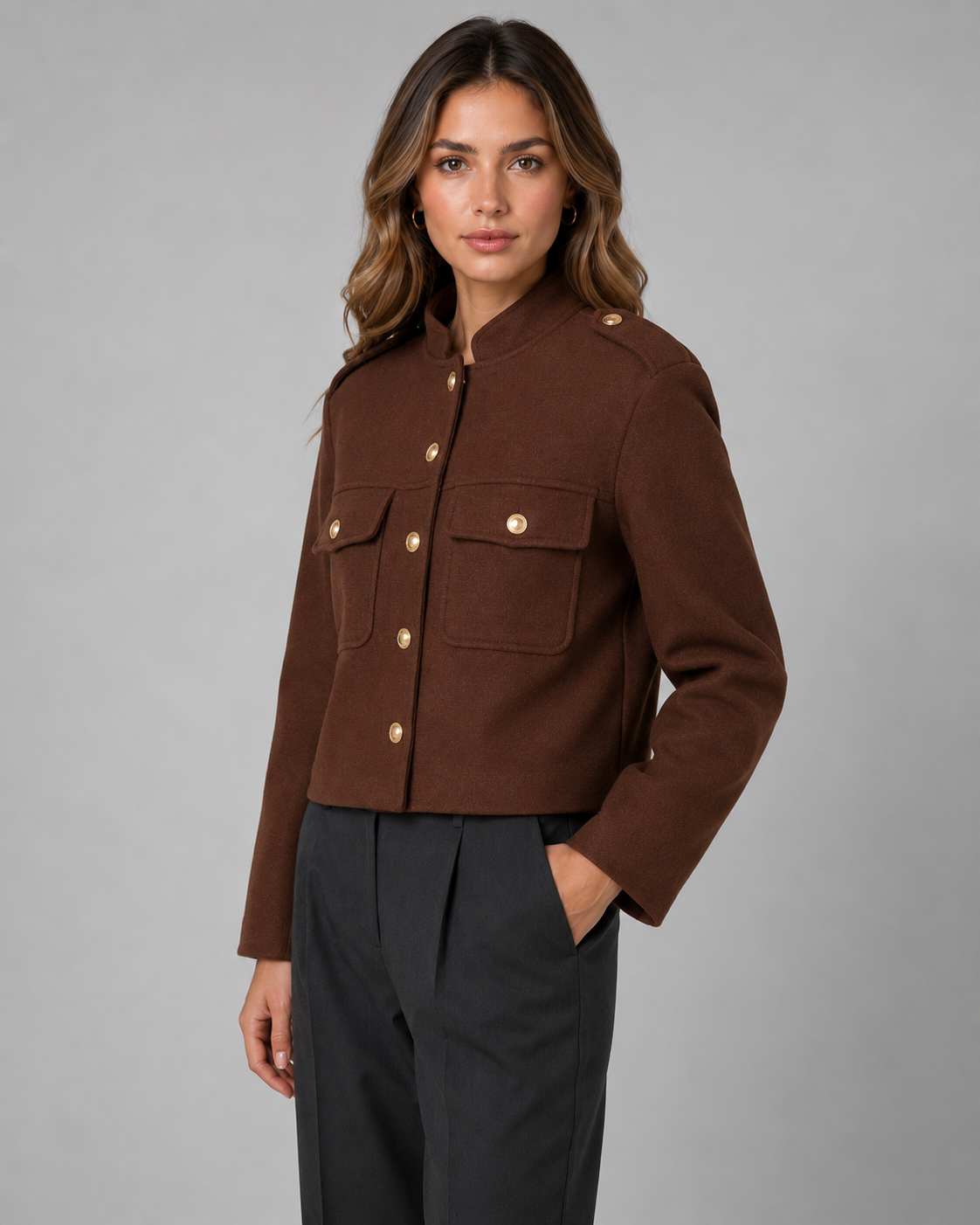 Kacob | Women's Stand Collar Gold Button Jacket