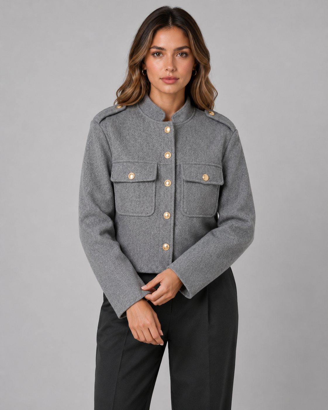 Kacob | Women's Stand Collar Gold Button Jacket