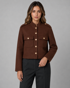 Kacob | Women's Stand Collar Gold Button Jacket