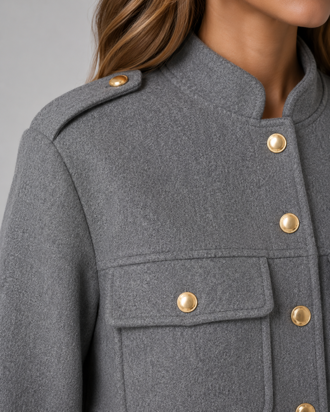 Kacob | Women's Stand Collar Gold Button Jacket