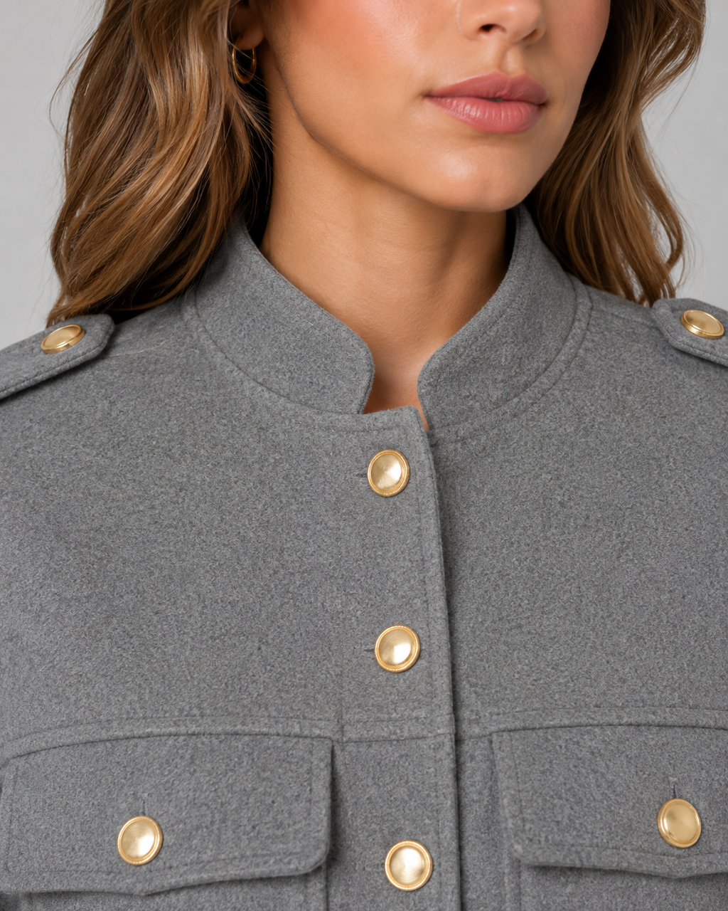 Kacob | Women's Stand Collar Gold Button Jacket