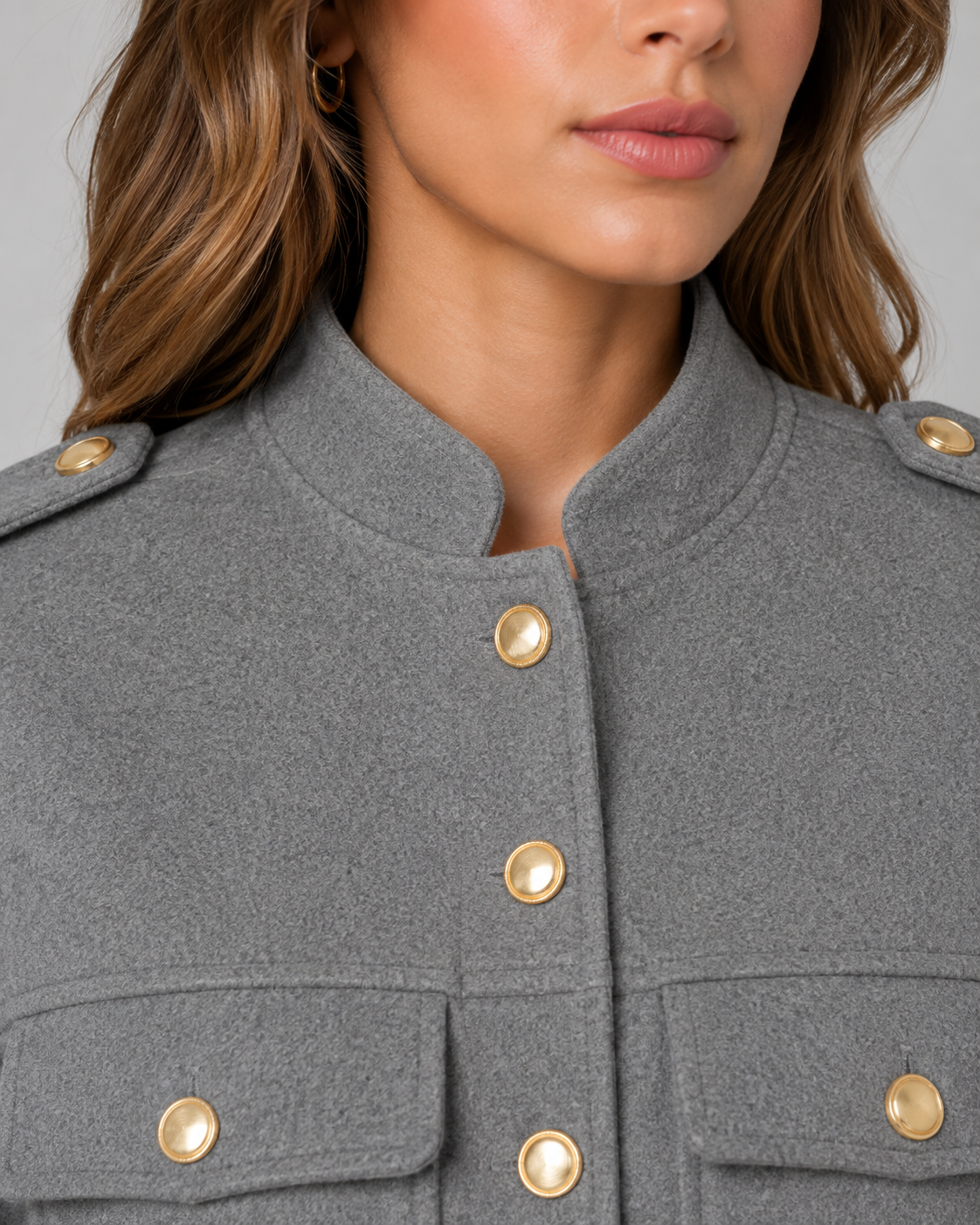 Kacob | Women's Stand Collar Gold Button Jacket