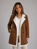 Kacob | Women's Suede-Look Longline Shearling Trim Coat
