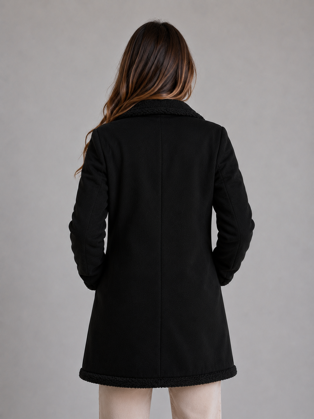Kacob | Women's Suede-Look Longline Shearling Trim Coat