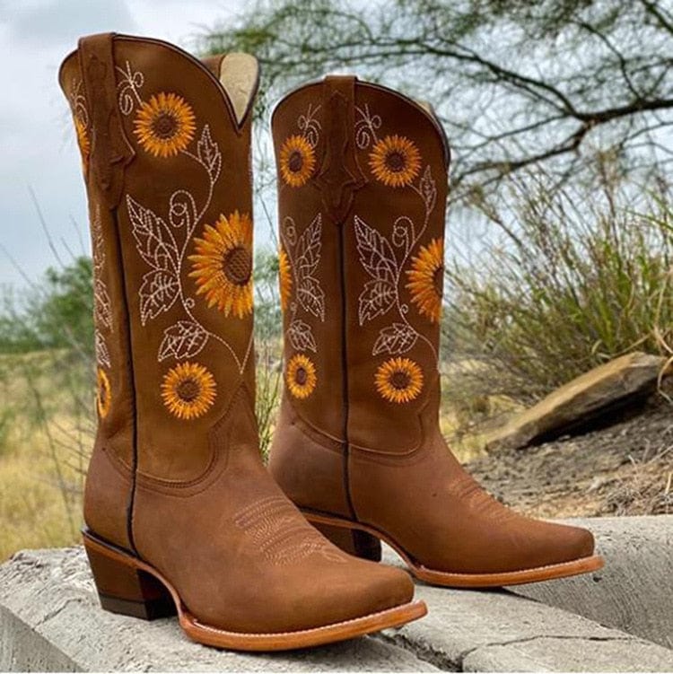 Kacob | Women's Sunflower Embroidered Cowboy Boots