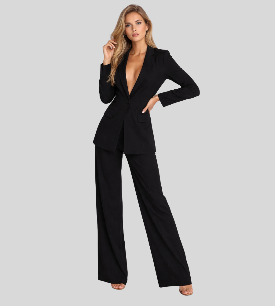 Kacob | Women's Tailored Blazer & Wide Leg Trouser Suit Set
