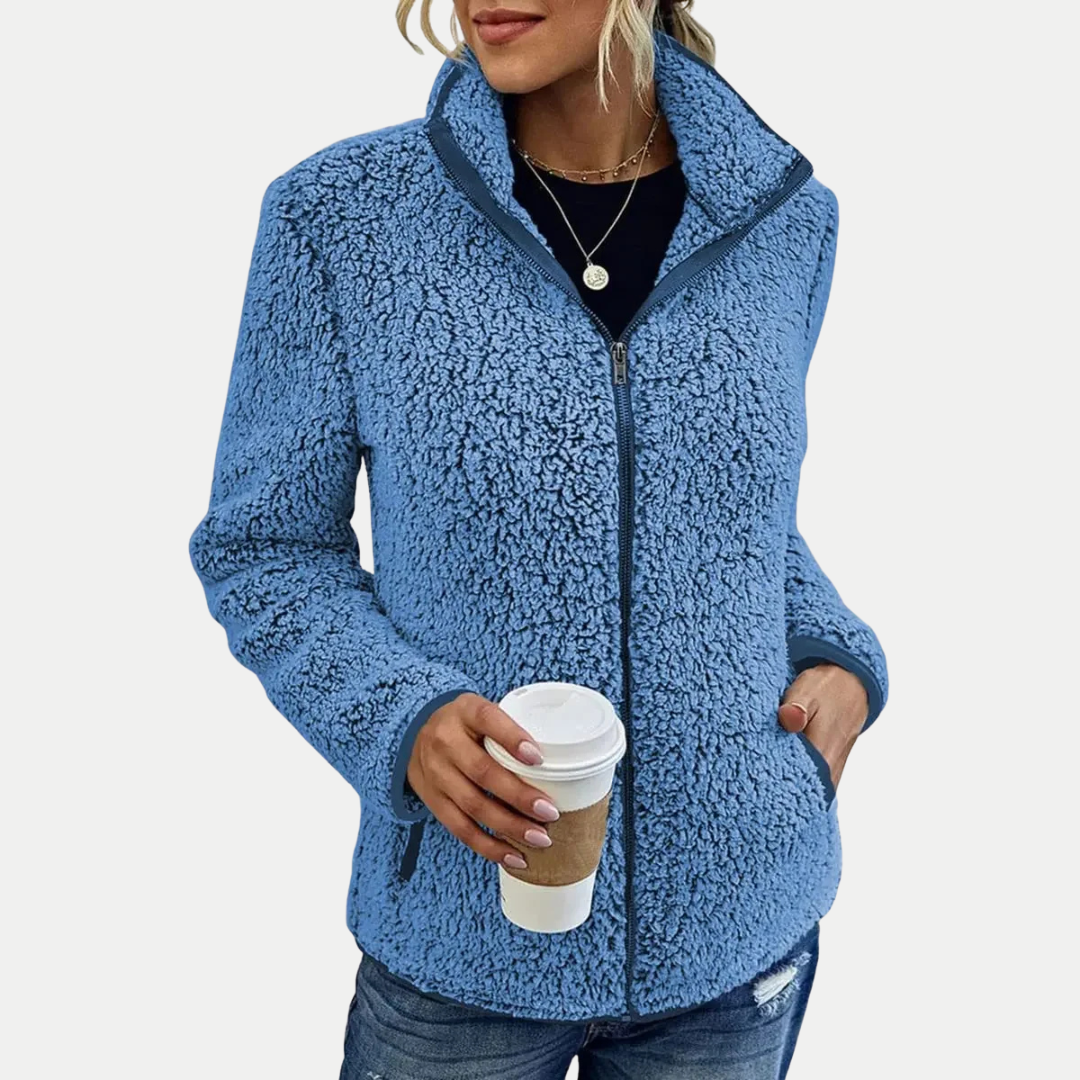 Women's Textured Fleece Zip-Up High Collar Jacket