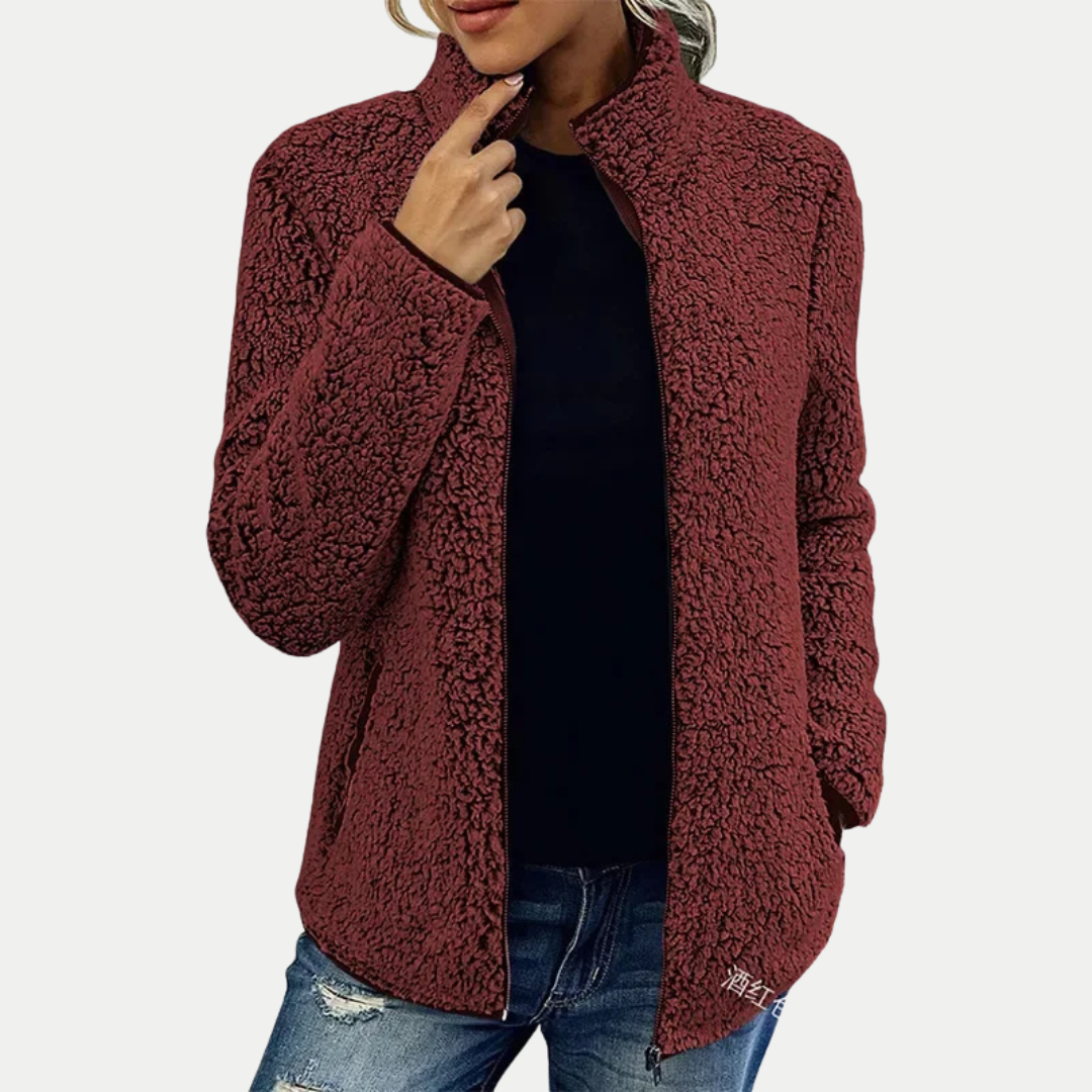Women's Textured Fleece Zip-Up High Collar Jacket