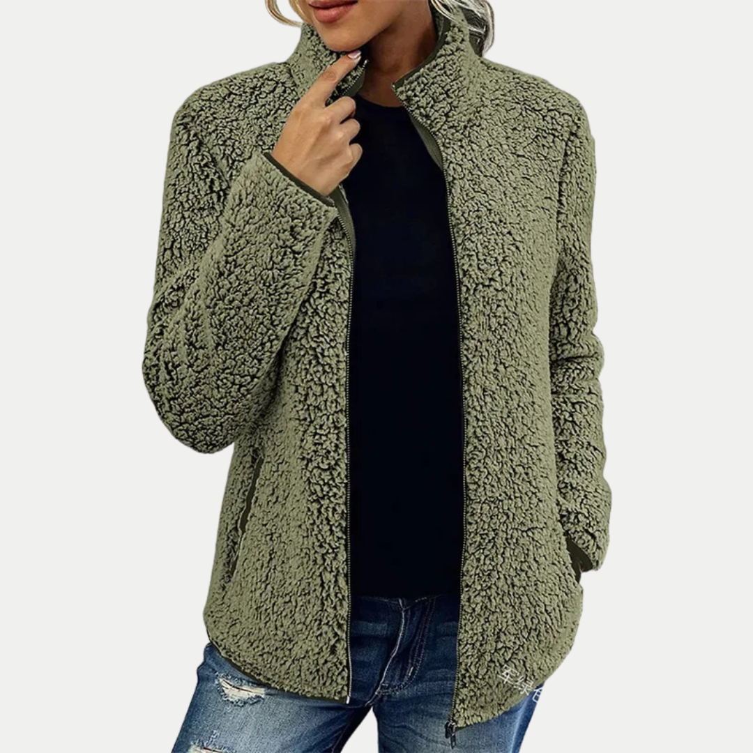 Women's Textured Fleece Zip-Up High Collar Jacket