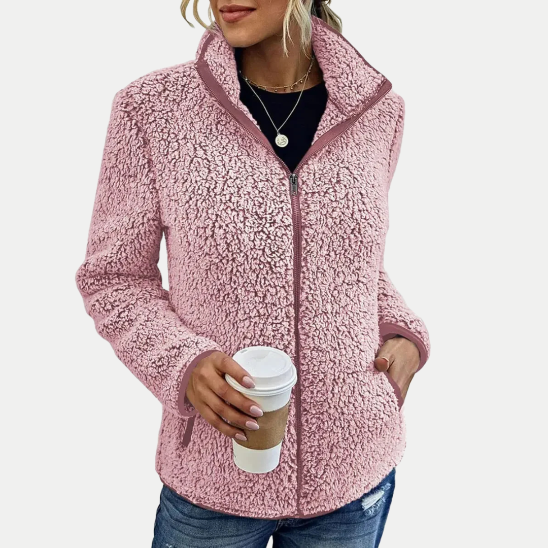 Women's Textured Fleece Zip-Up High Collar Jacket