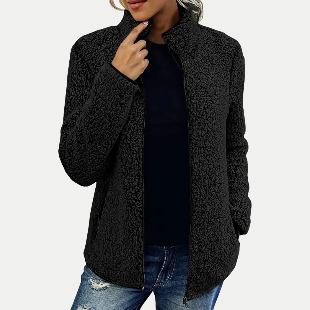 Women's Textured Fleece Zip-Up High Collar Jacket