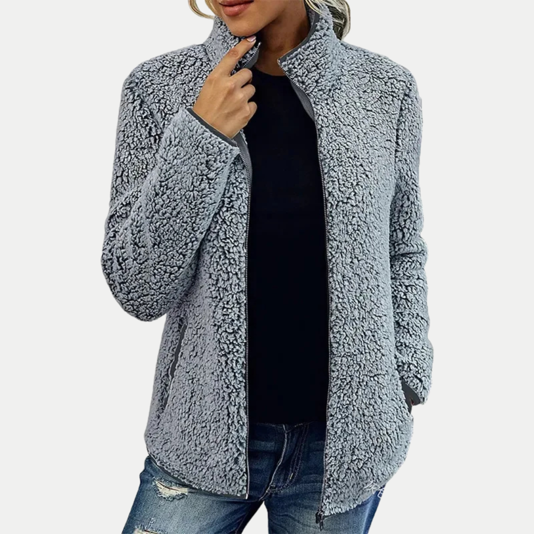 Women's Textured Fleece Zip-Up High Collar Jacket